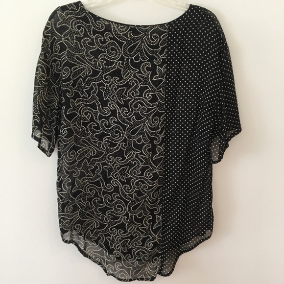Rafia Studio Sheer Black Print Short Sleeve Top - Picture 2 of 5